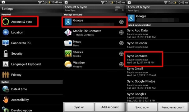 back up android contacts to gmail
